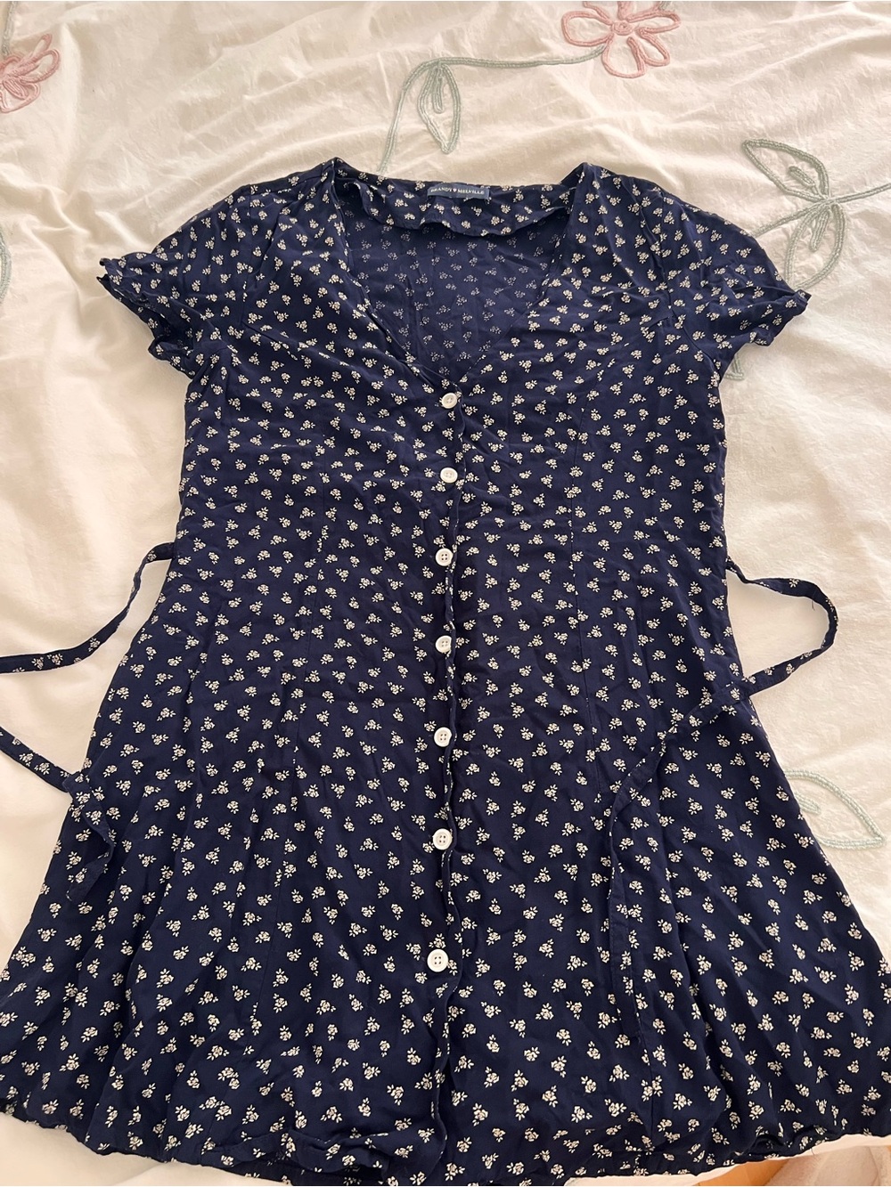 Brandy Melville Navy and White Floral mini dress